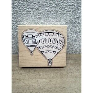 Unbranded Wood Mounted Rubber Stamp Hot Air Balloons